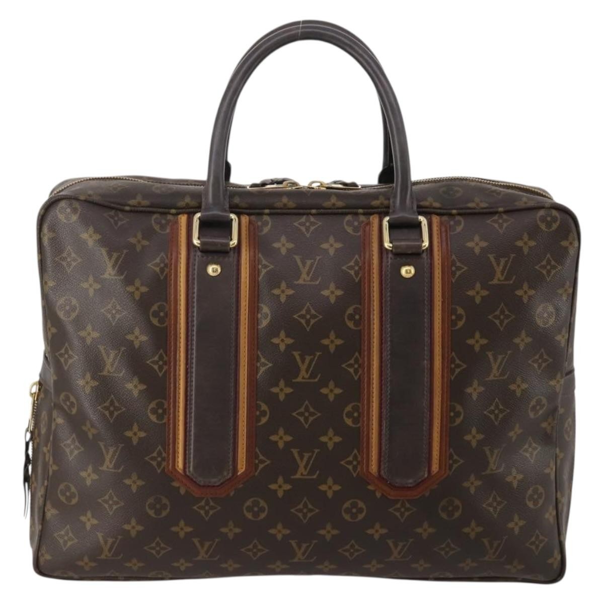 Louis Vuitton Bequia Porte Document Geant Monogram Canvas With Leather Brown Canvas Briefcase Bag (Pre-Owned)