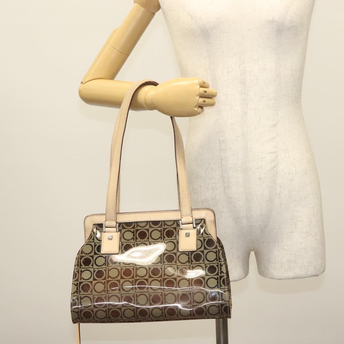 Salvatore Ferragamo Gancini Tote Vinyl Brown Plastic Tote Bag Bag (Pre-Owned)
