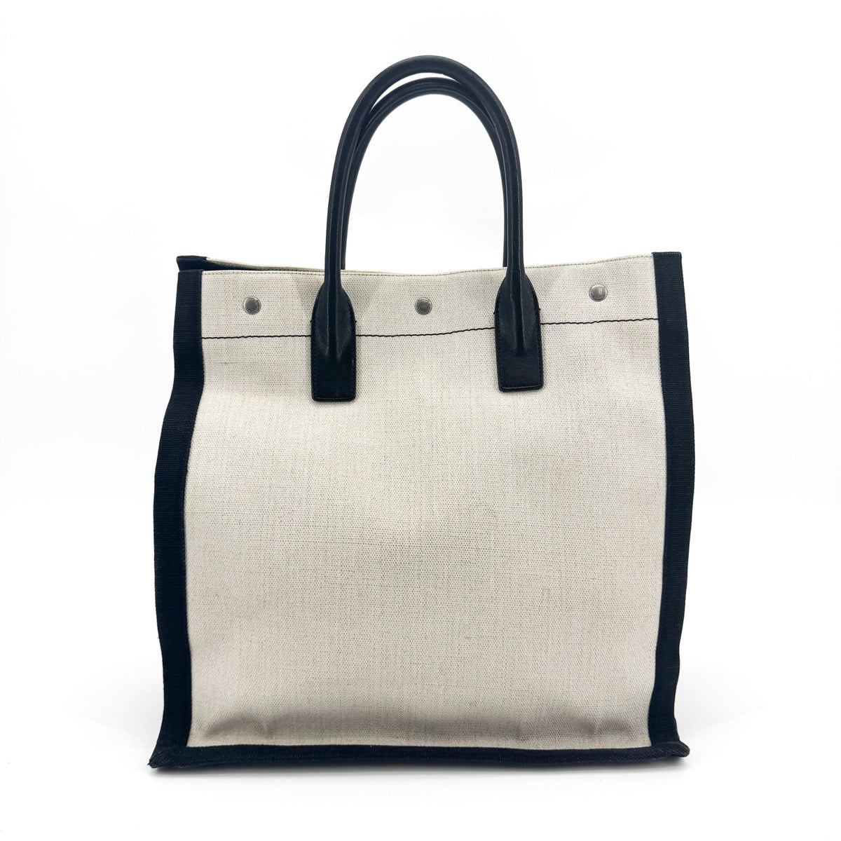 Saint Laurent Rive Gauche Shopper Canvas White Canvas Tote Bag Bag (Pre-Owned)