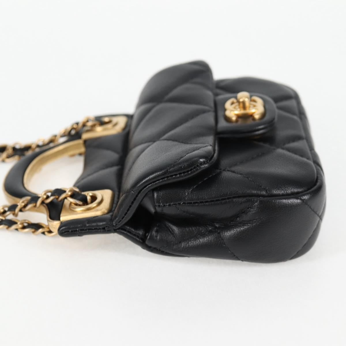 Chanel Lady Handle Flap Card Holder On Chain Quilted Calfskin Black Leather Bag (Pre-Owned)