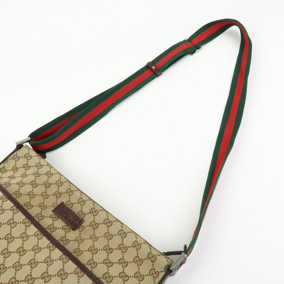 Gucci Web Strap Messenger Gg Canvas Beige Canvas Handbag (Pre-Owned)