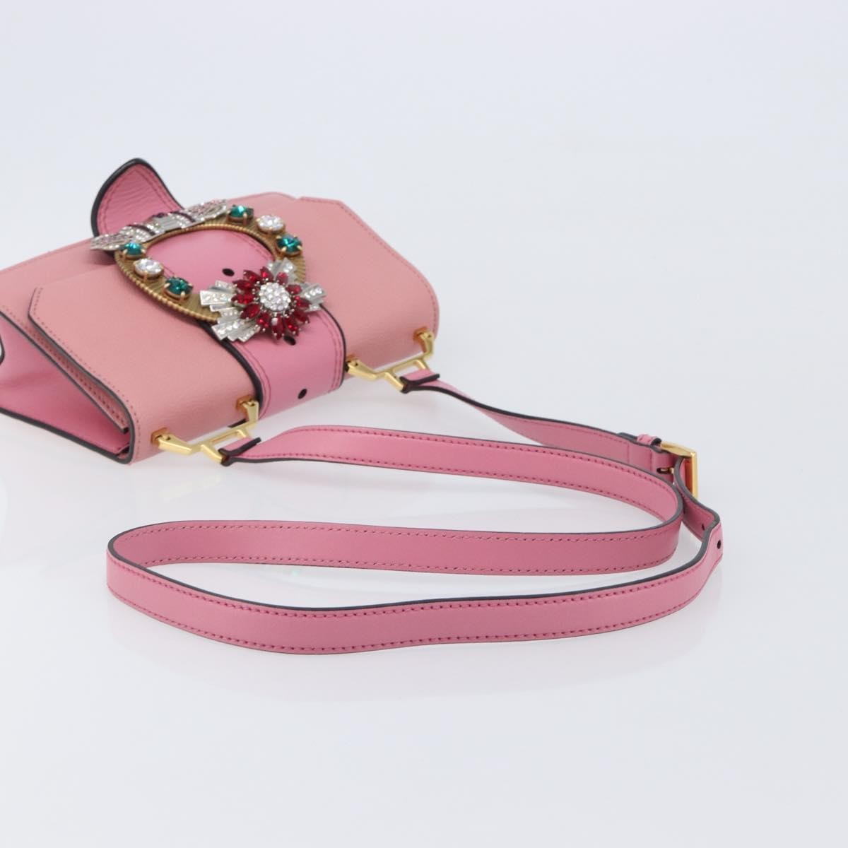 Miu Miu Madras Crystal Flap Leather Pink Leather Crossbody Bag Bag (Pre-Owned)