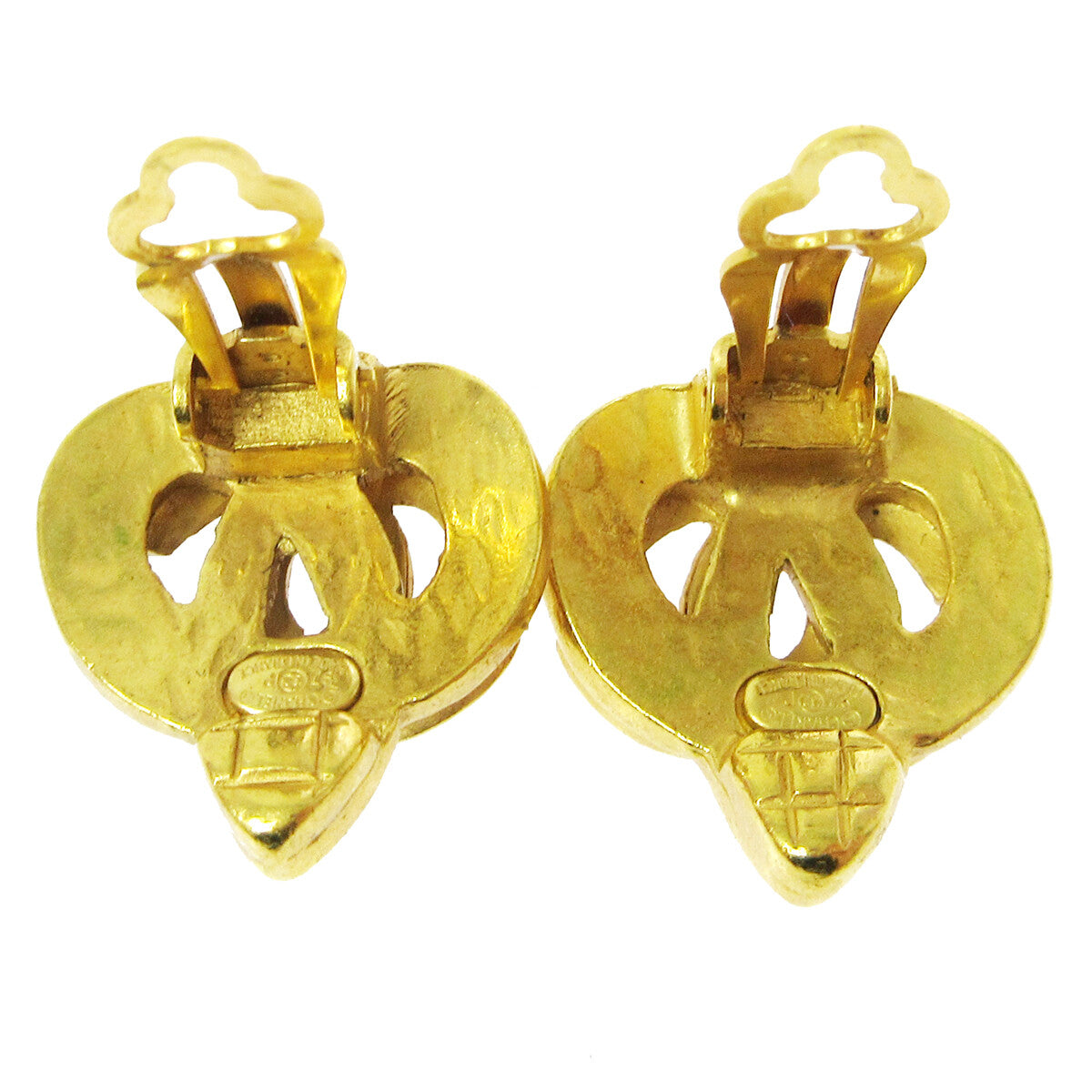 Chanel Cc Logo Heart Gold-Plated Gold Gold_Plated Earrings Jewelry (Pre-Owned)