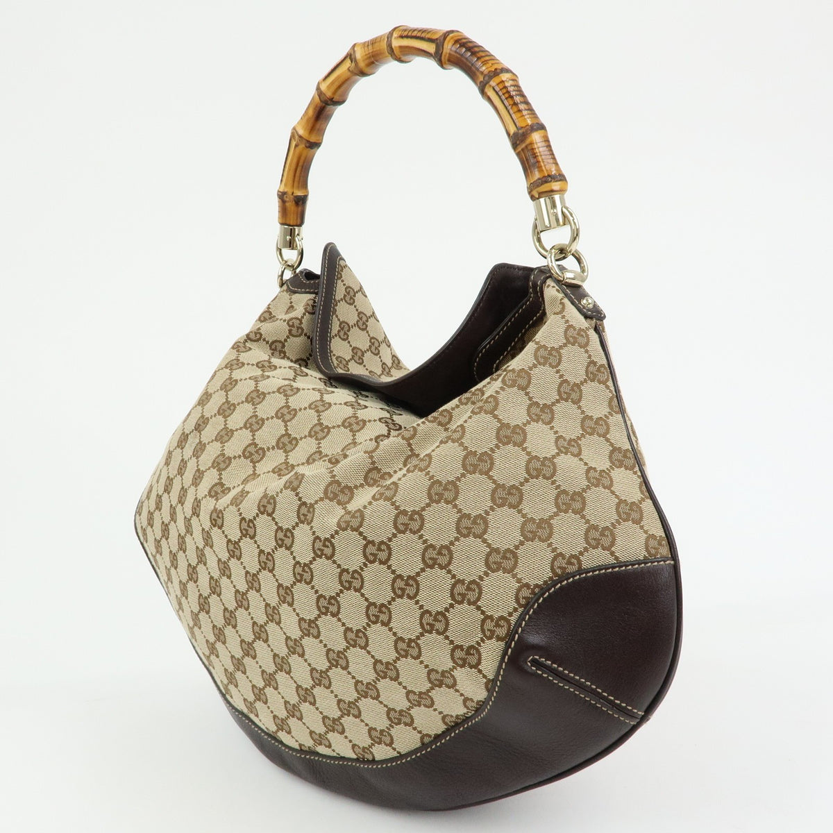 Gucci Bamboo Peggy Hobo Gg Canvas Beige Canvas Shoulder Bag Bag (Pre-Owned)