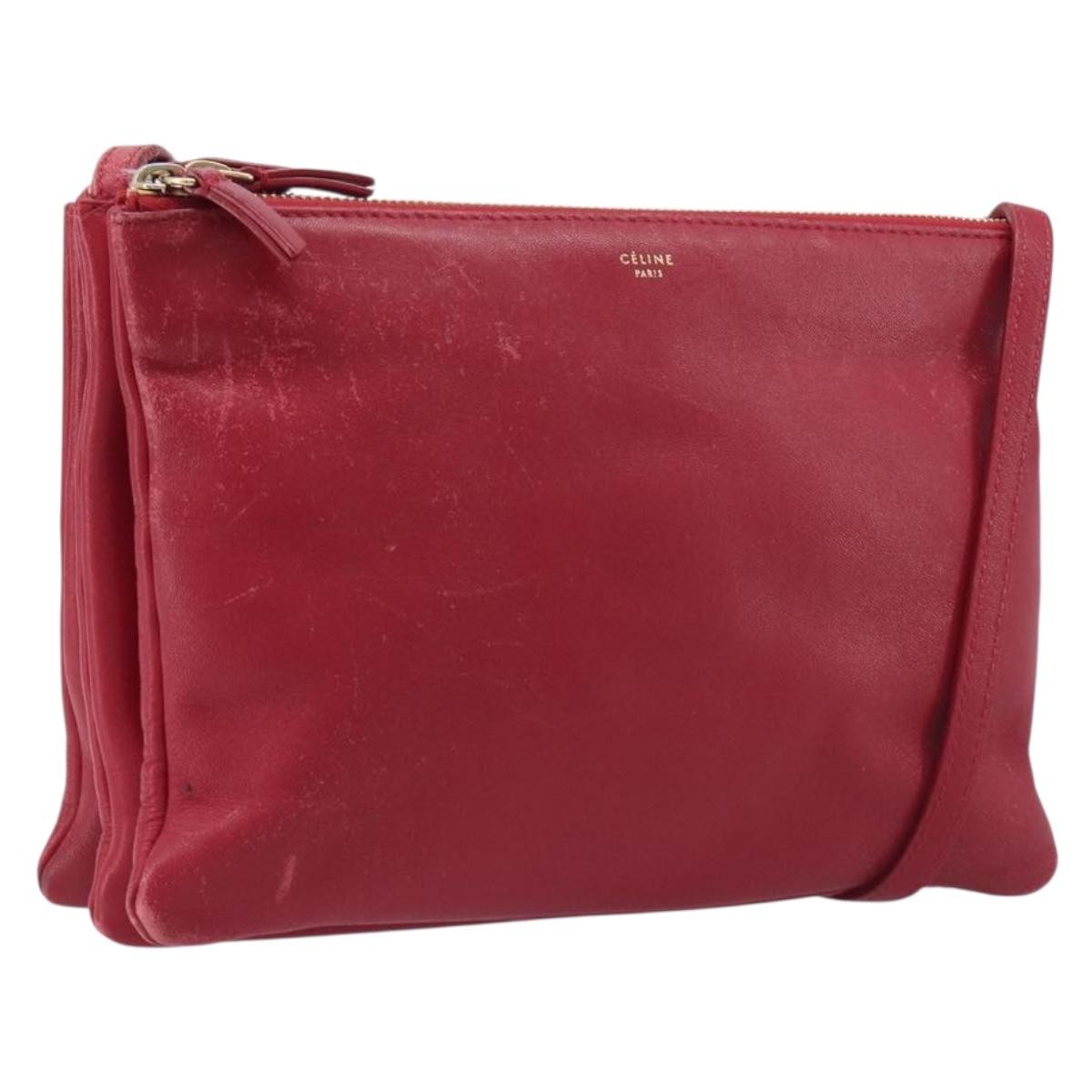 Celine Trio Leather Red Leather Crossbody Bag Bag (Pre-Owned)