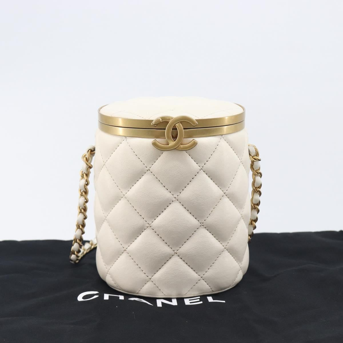 Chanel Crown Box Vanity Quilted Lambskin White Leather Handbag (Pre-Owned)