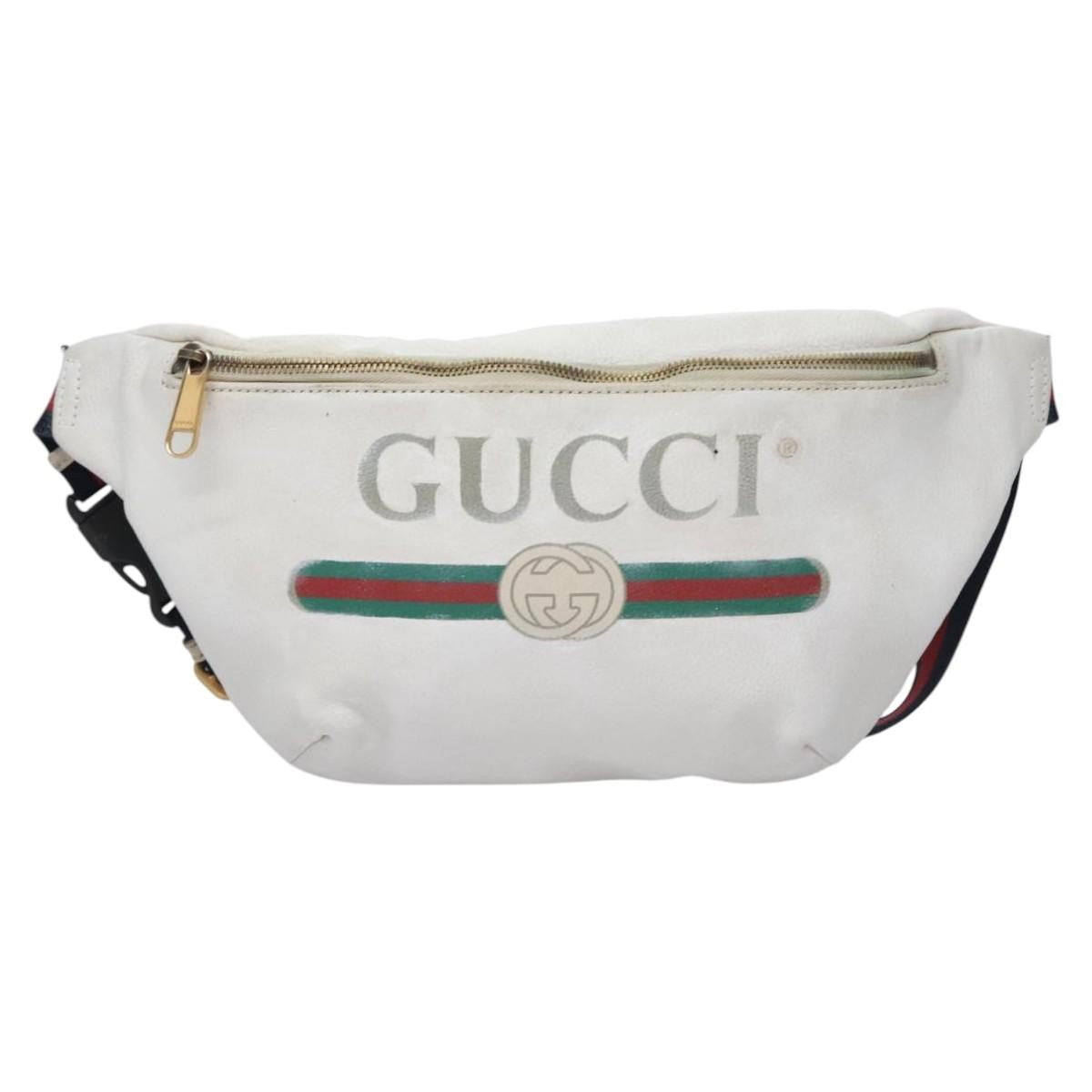 Gucci Logo Belt Printed Leather White Leather Shoulder Bag Bag (Pre-Owned)