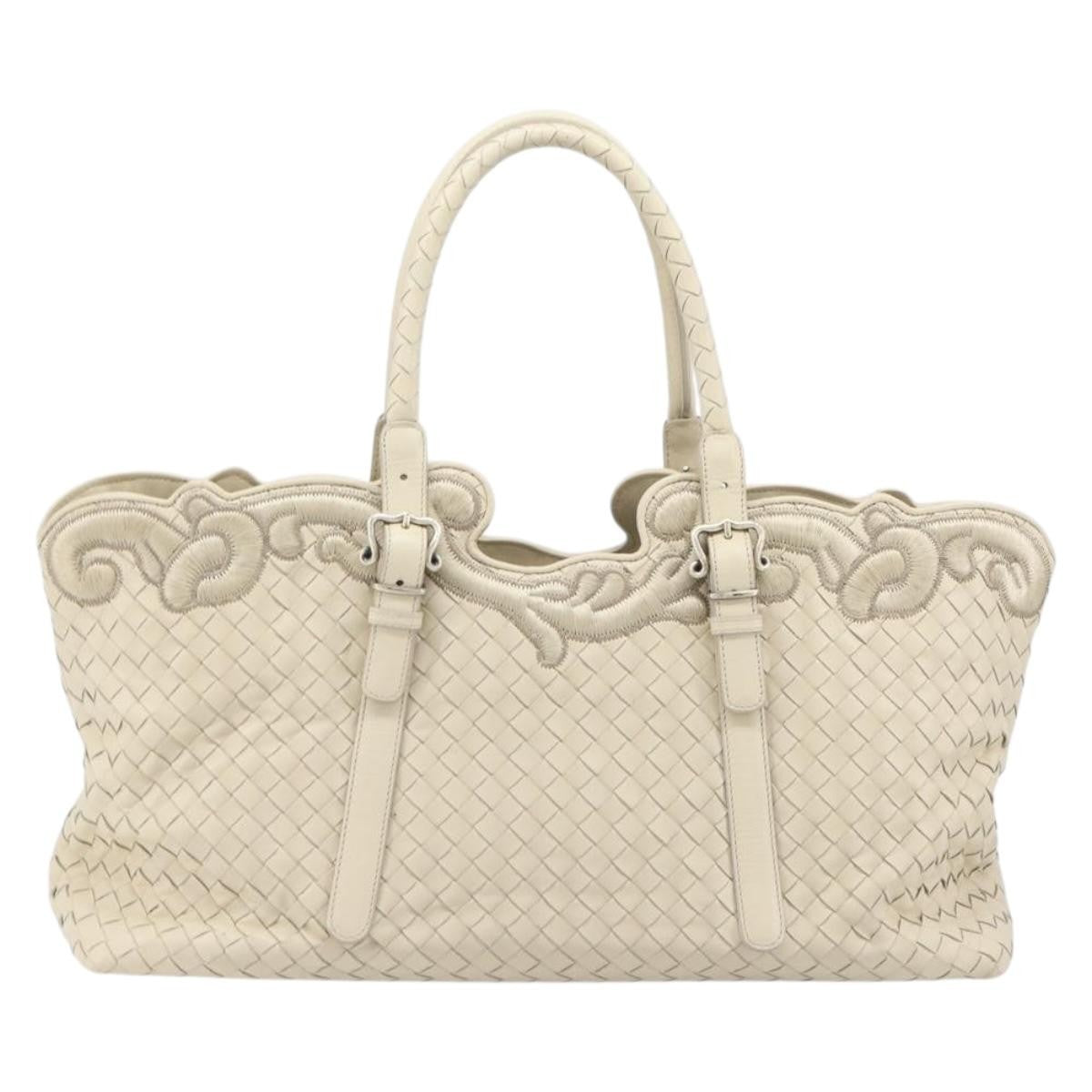 Bottega Veneta Belted Cabas Tote Intrecciato Nappa With Stitched Detail White Leather Tote Bag Bag (Pre-Owned)