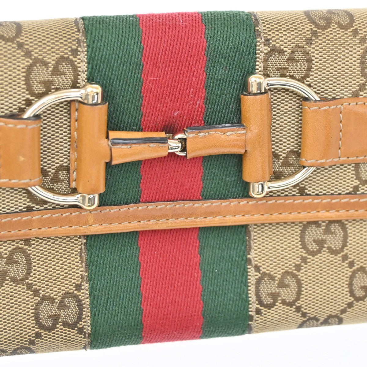 Gucci Vintage Horsebit Continental Gg Canvas And Leather Brown Canvas Wallets Accessory (Pre-Owned)