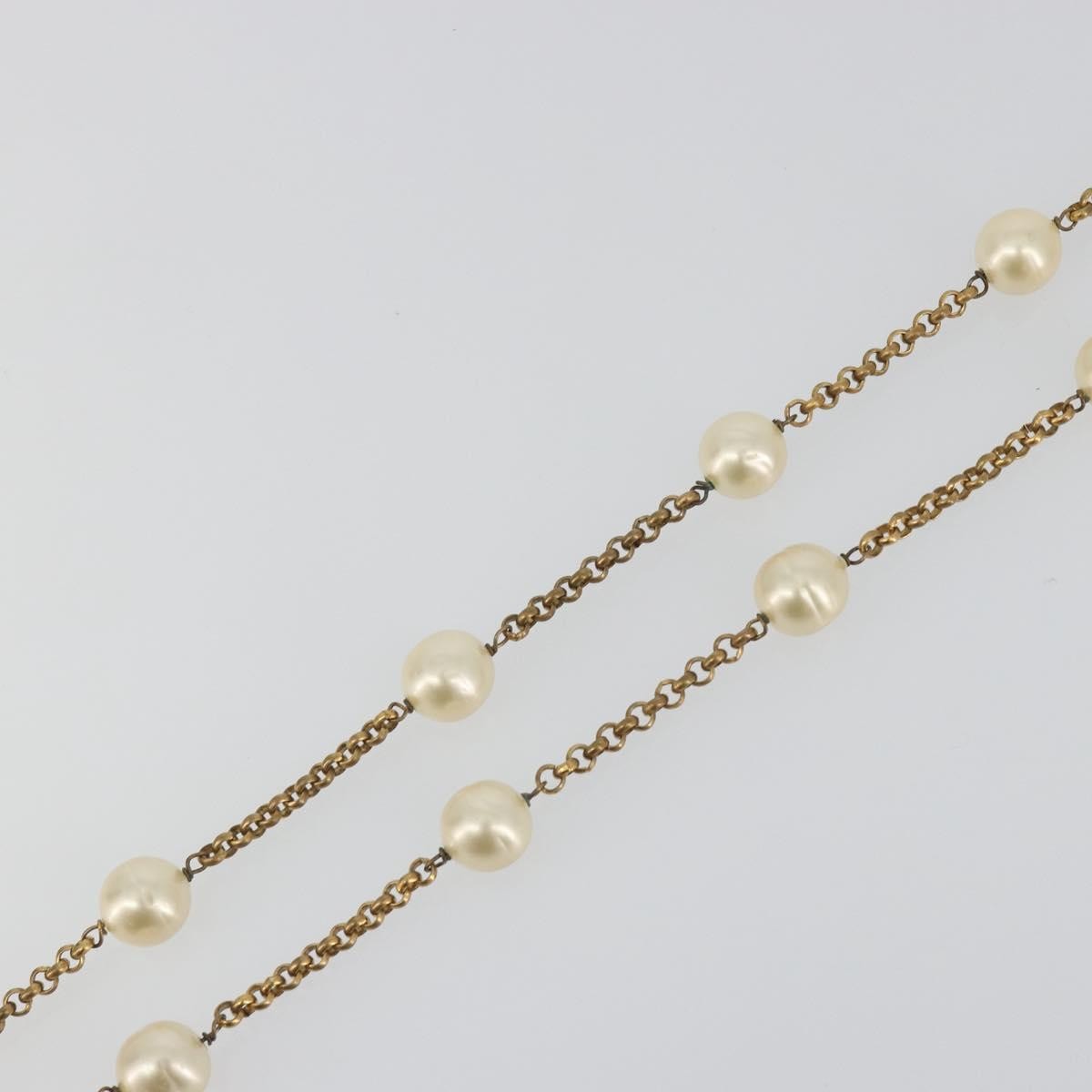 Chanel Pearl Station Metal And Faux Pearl Gold Metal Necklace Jewelry (Pre-Owned)