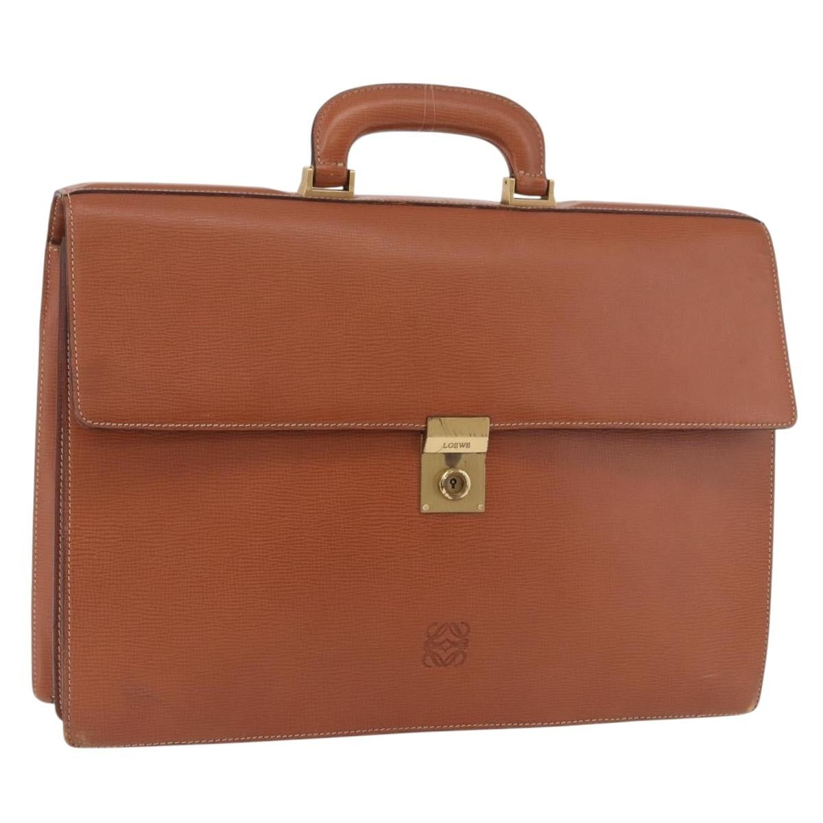 Loewe Anagram Business Leather Brown Leather Briefcase Bag (Pre-Owned)