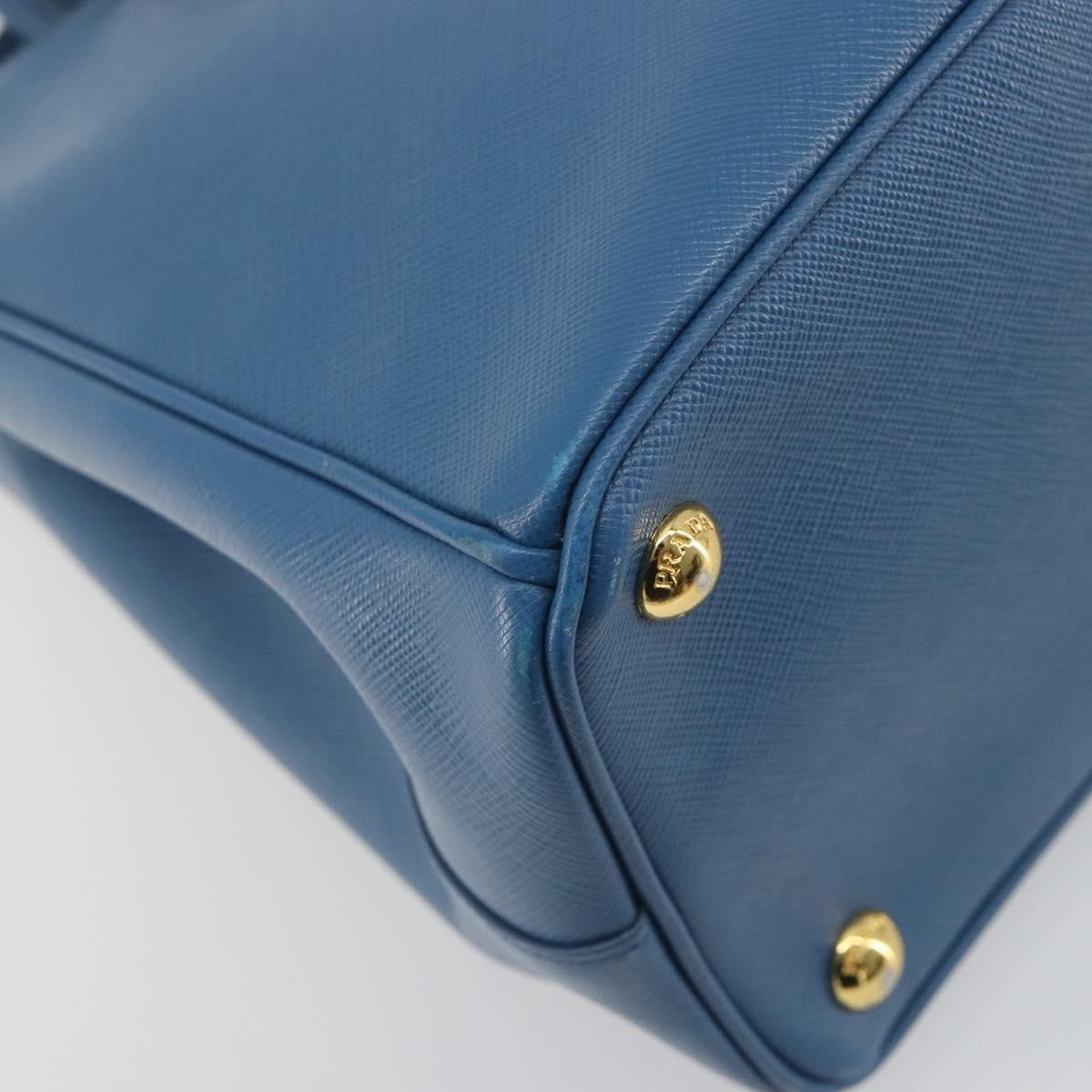 Prada Double Zip Lux Tote Saffiano Leather Blue Leather Handbag (Pre-Owned)