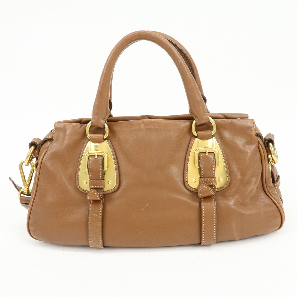 Prada Convertible Belted Satchel Soft Calf Brown Leather Handbag (Pre-Owned)