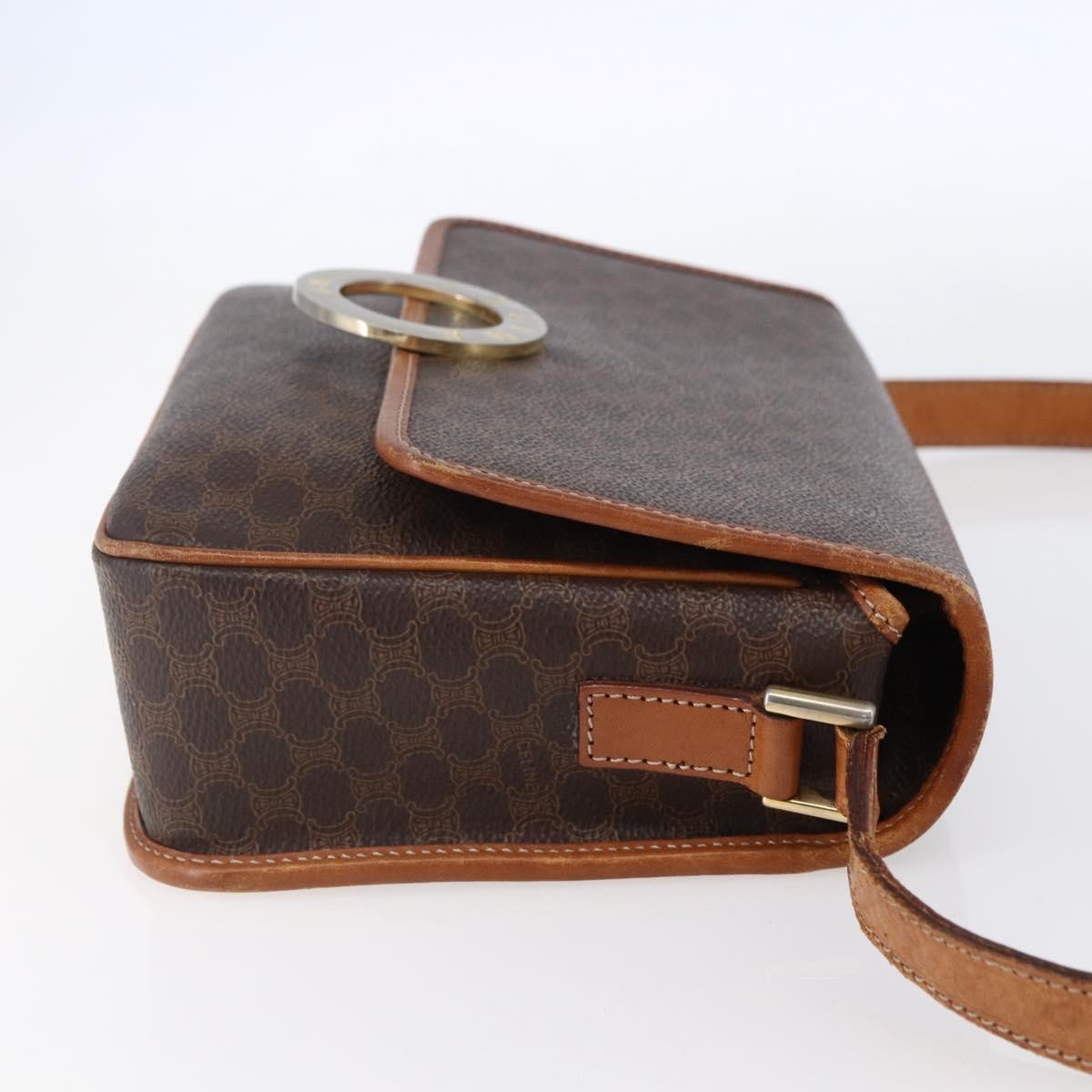 Celine Vintage Macadam Circle Logo Canvas And Leather Brown Canvas Shoulder Bag Bag (Pre-Owned)