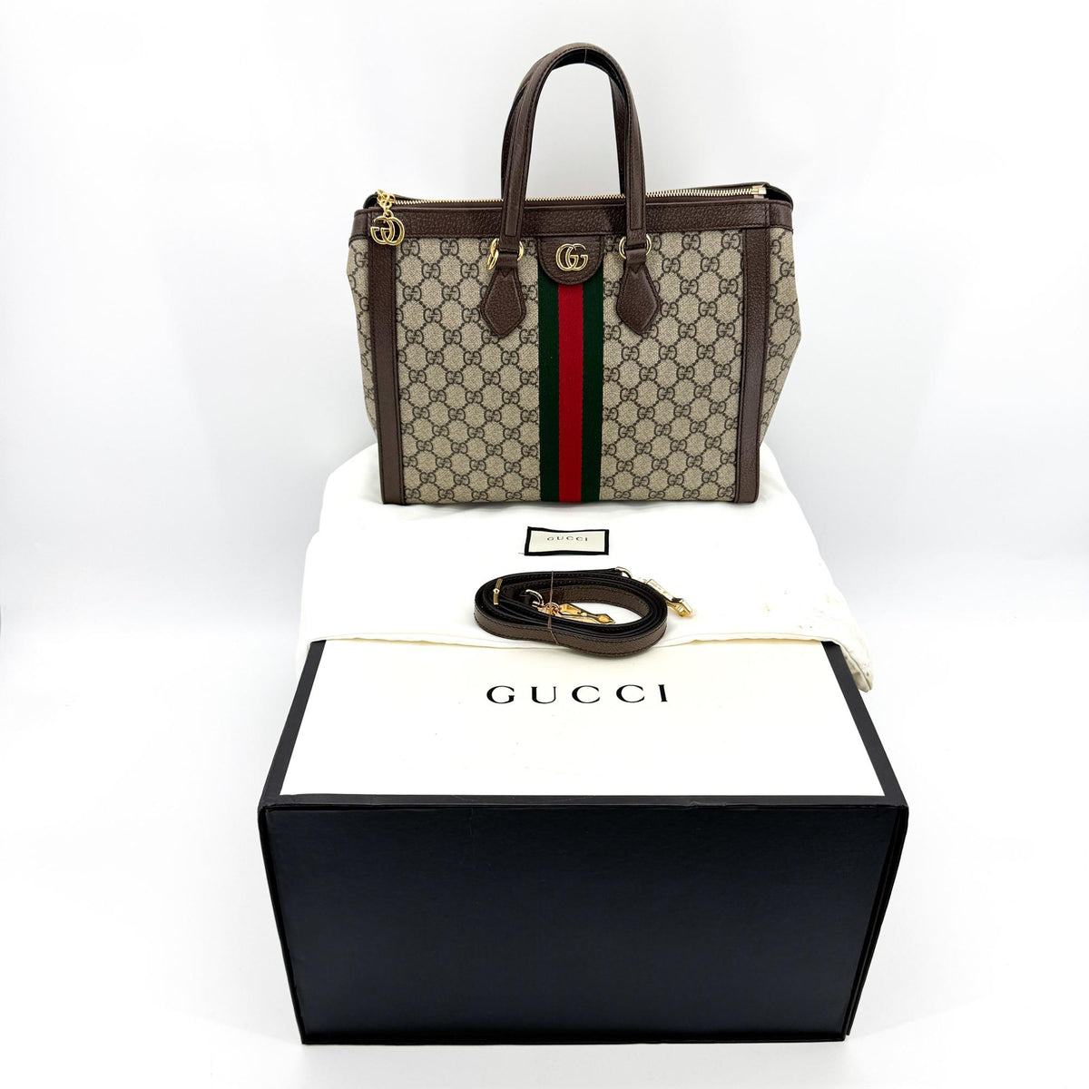 Gucci Ophidia Top Handle Gg Coated Canvas Brown Canvas Tote Bag Bag (Pre-Owned)