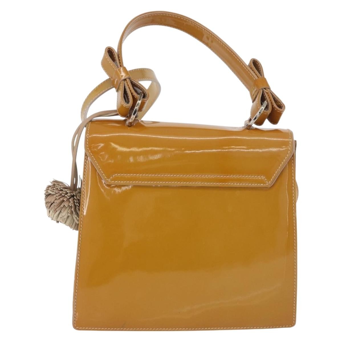 Salvatore Ferragamo Gancini Patent Leather Beige Patent_Leather Handbag (Pre-Owned)