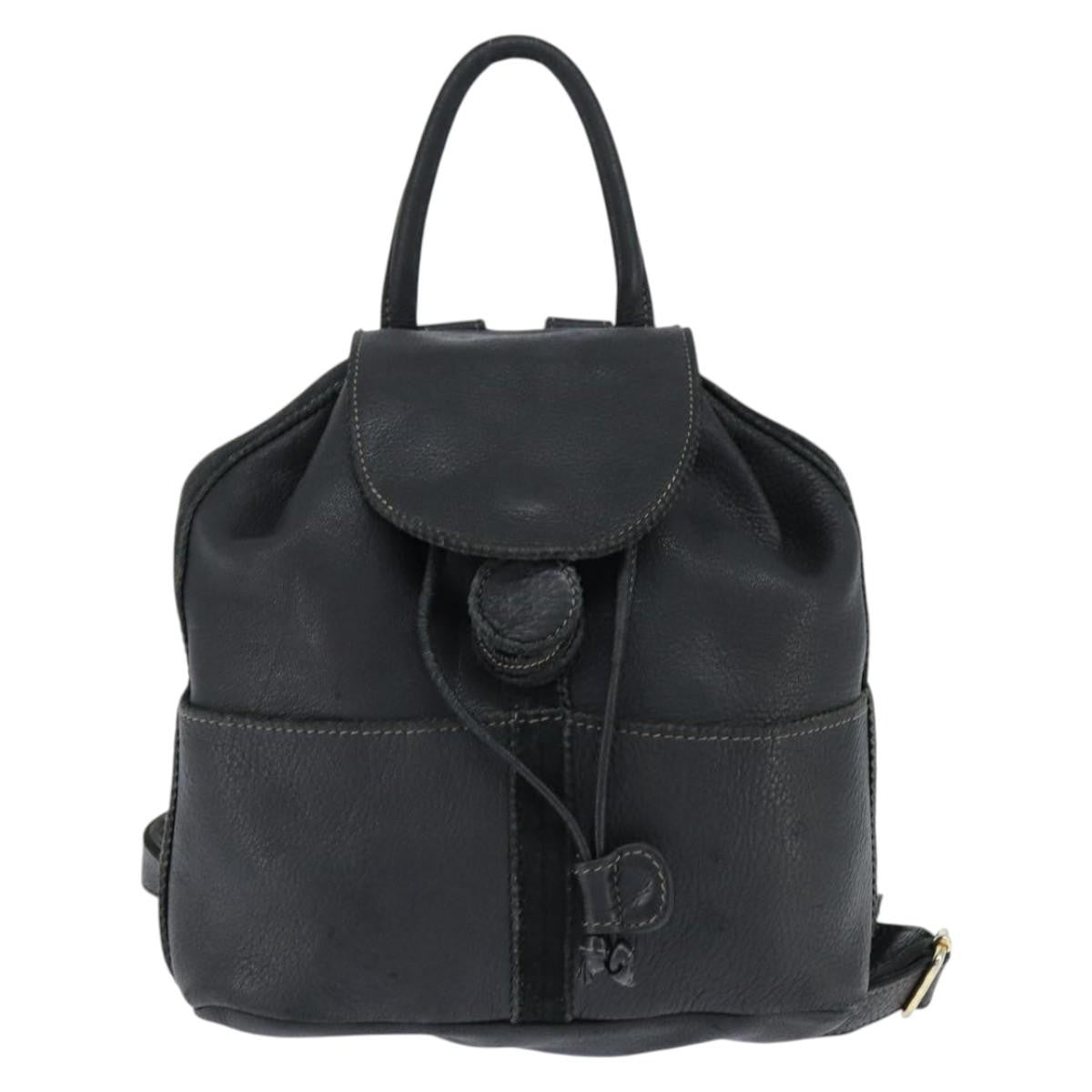 Fendi Logo Flap Drawstring Leather Black Leather Backpack Bag (Pre-Owned)