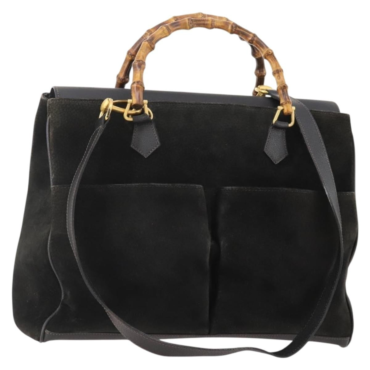 Gucci Vintage Diana Bamboo Top Handle Leather Black Suede Tote Bag Bag (Pre-Owned)