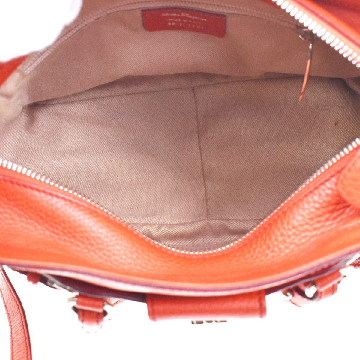 Salvatore Ferragamo Gancini Handle Leather Orange Leather Tote Bag Bag (Pre-Owned)