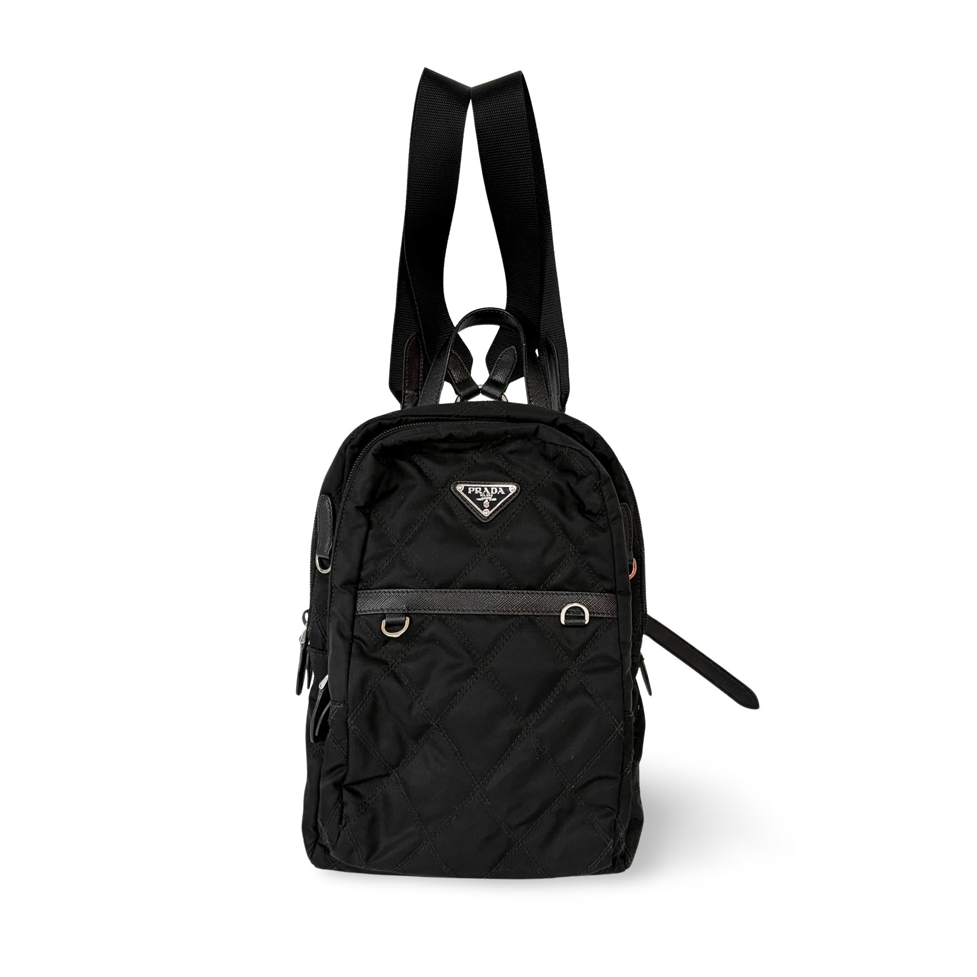 Prada Zip Sling Re-Nylon Black Nylon Backpack Bag (Pre-Owned)