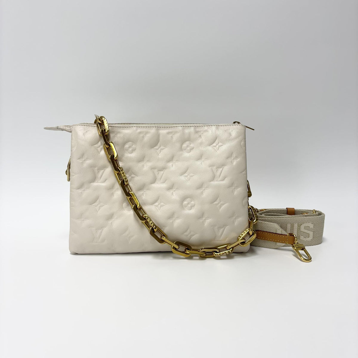 Louis Vuitton Coussin Monogram Embossed Lambskin White Leather Handbag (Pre-Owned)