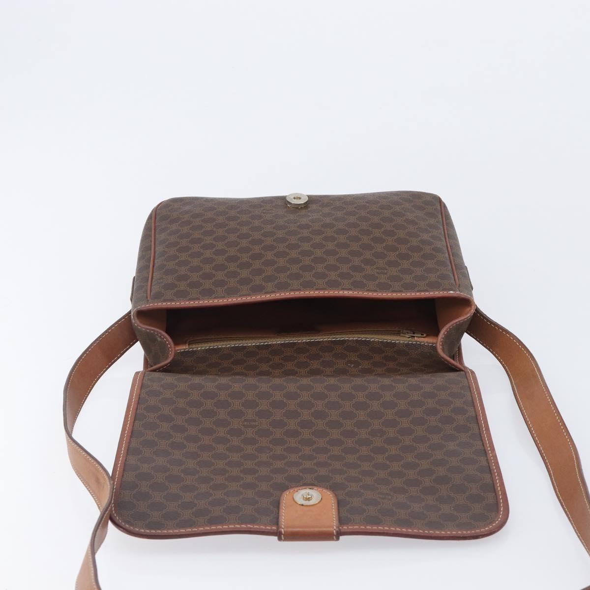 Celine Vintage Macadam Canvas And Leather Brown Canvas Shoulder Bag Bag (Pre-Owned)