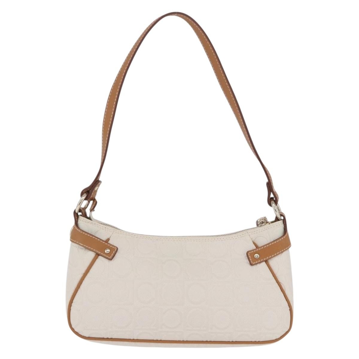 Salvatore Ferragamo Gancini Canvas And Leather White Canvas Clutche & Pouche Bag (Pre-Owned)