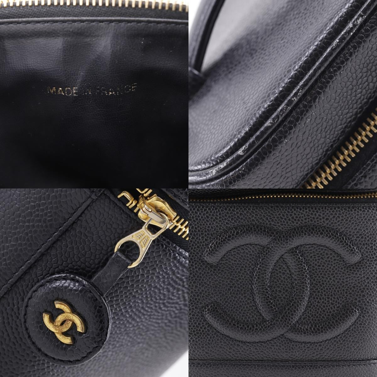 Chanel Vintage Timeless Cosmetic Case Caviar Black Leather Handbag (Pre-Owned)
