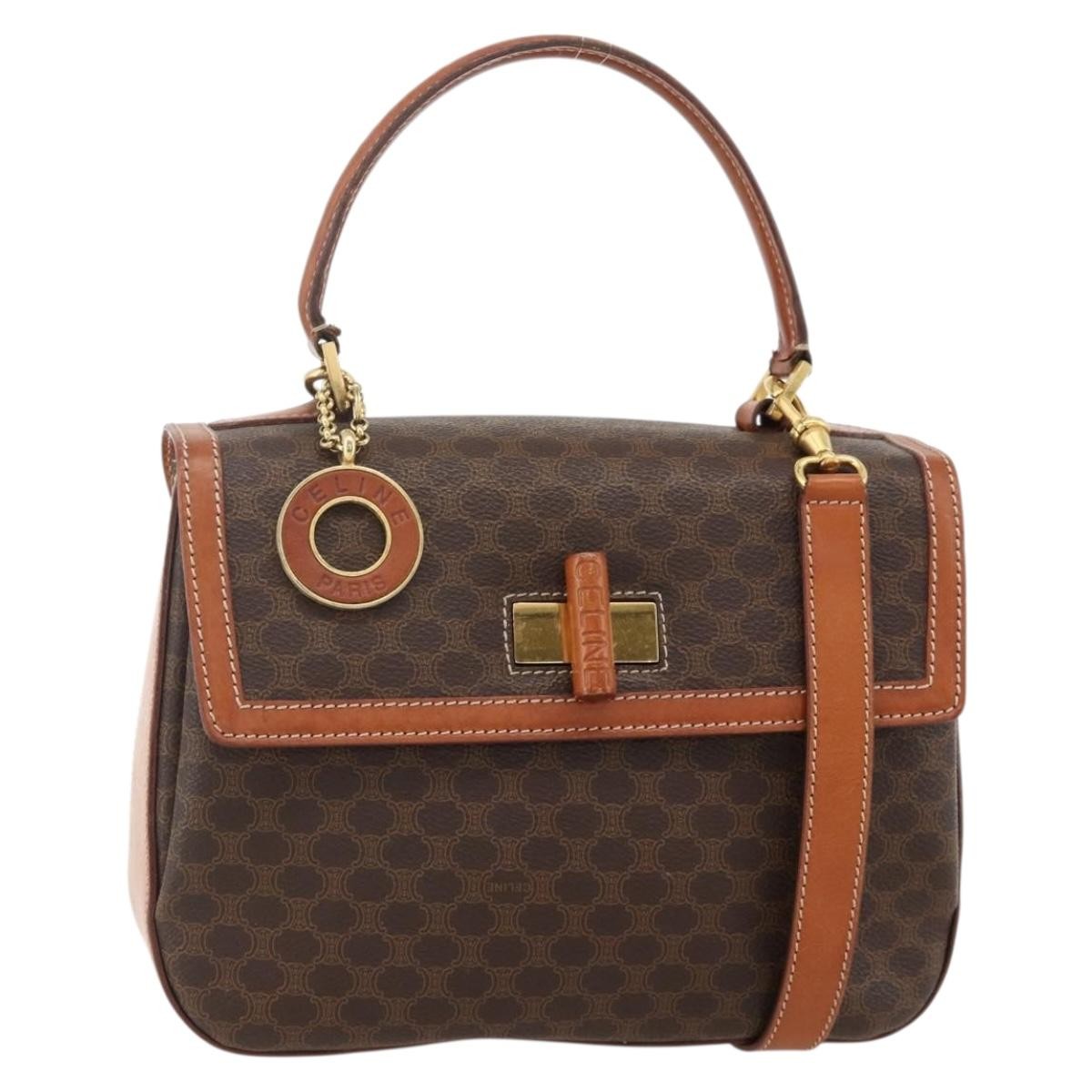 Celine Vintage Convertible Top Handle Macadam Coated Canvas Brown Pvc Handbag (Pre-Owned)