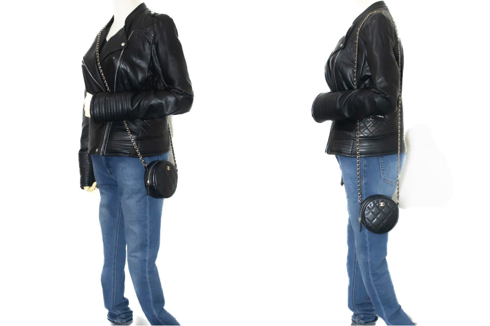 Chanel Round Compartment Clutch With Chain Quilted Caviar Leather Black Calfskin Clutche & Pouche Bag (Pre-Owned)