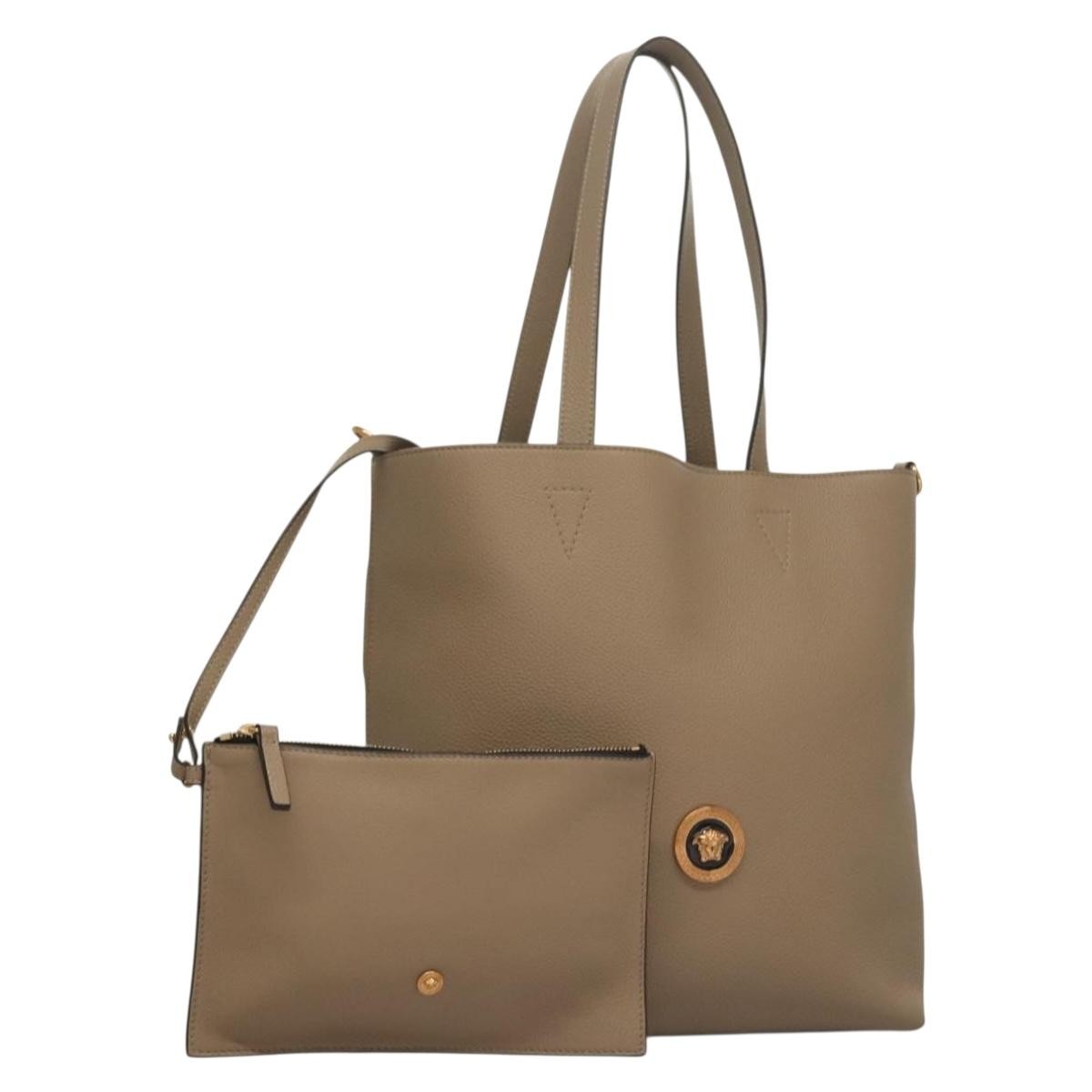 Versace La Medusa Tote Embossed Canvas Beige Leather Bag (Pre-Owned)