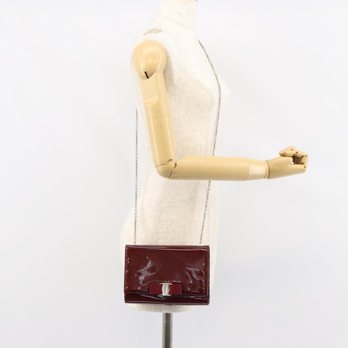 Salvatore Ferragamo Vala Chain Patent Leather Red Patent_Leather Shoulder Bag Bag (Pre-Owned)