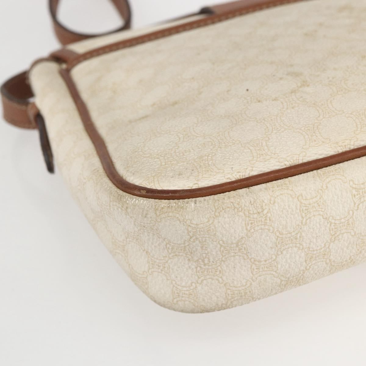 Celine Vintage Macadam Canvas And Leather White Canvas Shoulder Bag Bag (Pre-Owned)