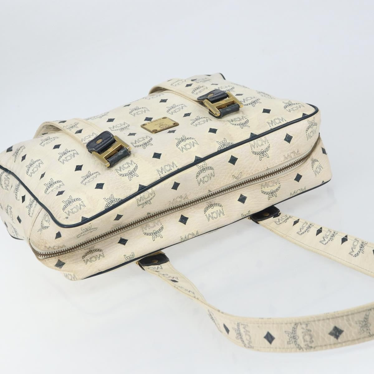 MCM Vintage Visetos Leather White Leather Tote Bag Bag (Pre-Owned)