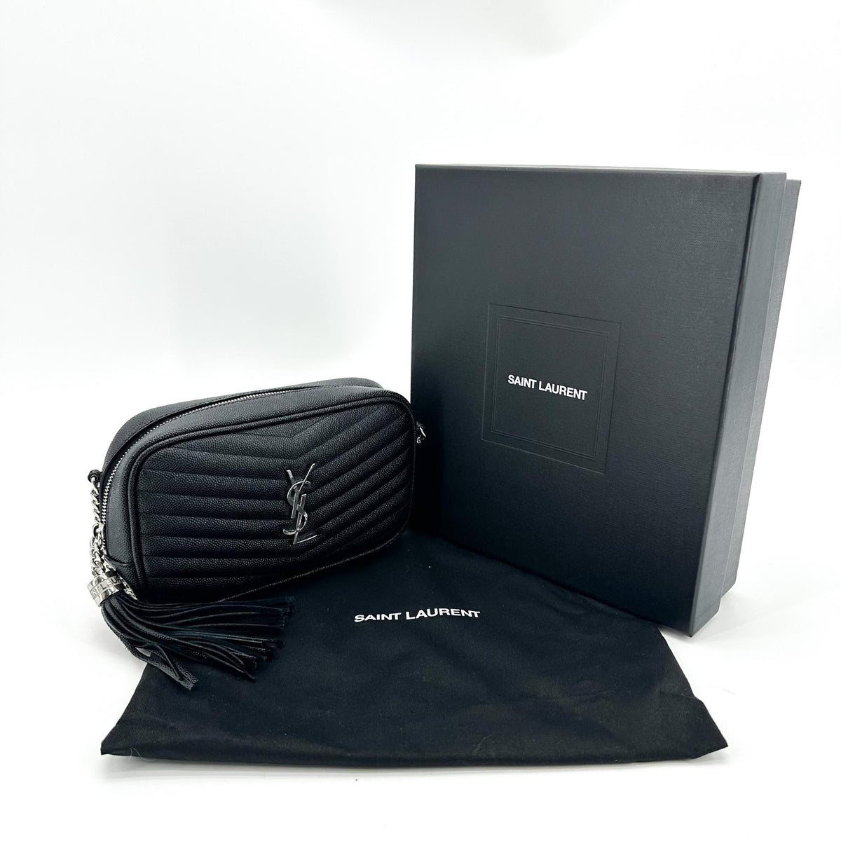 Saint Laurent Lou Camera Matelasse Chevron Leather Black Calfskin Handbag (Pre-Owned)