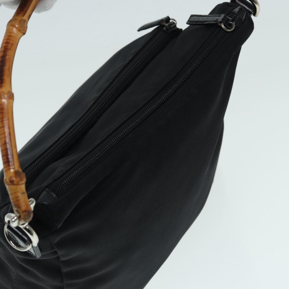 Gucci Vintage Bamboo Handle Nylon Black Nylon Handbag (Pre-Owned)