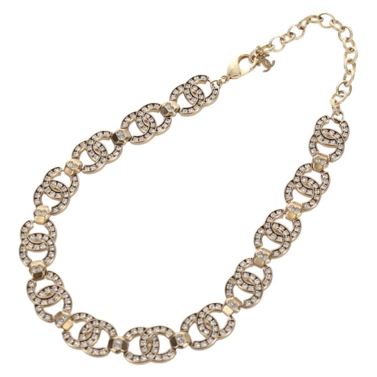 Chanel Cc Link Choker Metal With Crystals Gold Metal Necklace Jewelry (Pre-Owned)
