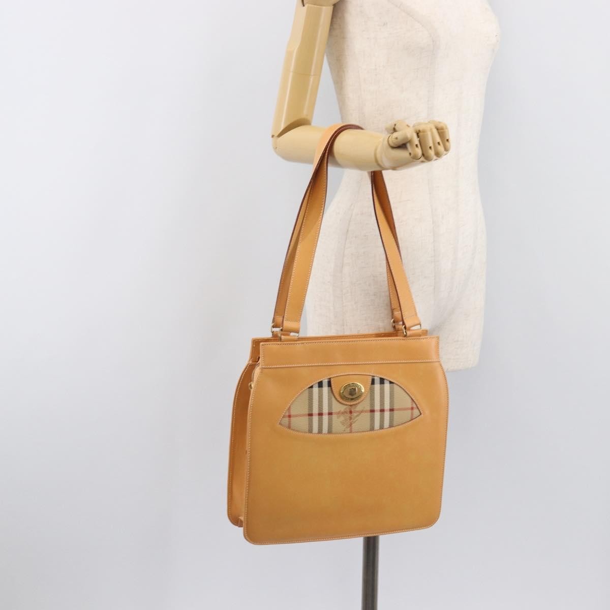 Burberry Nova Check Shoulder Bag Leather Beige Leather Shoulder Bag Bag (Pre-Owned)