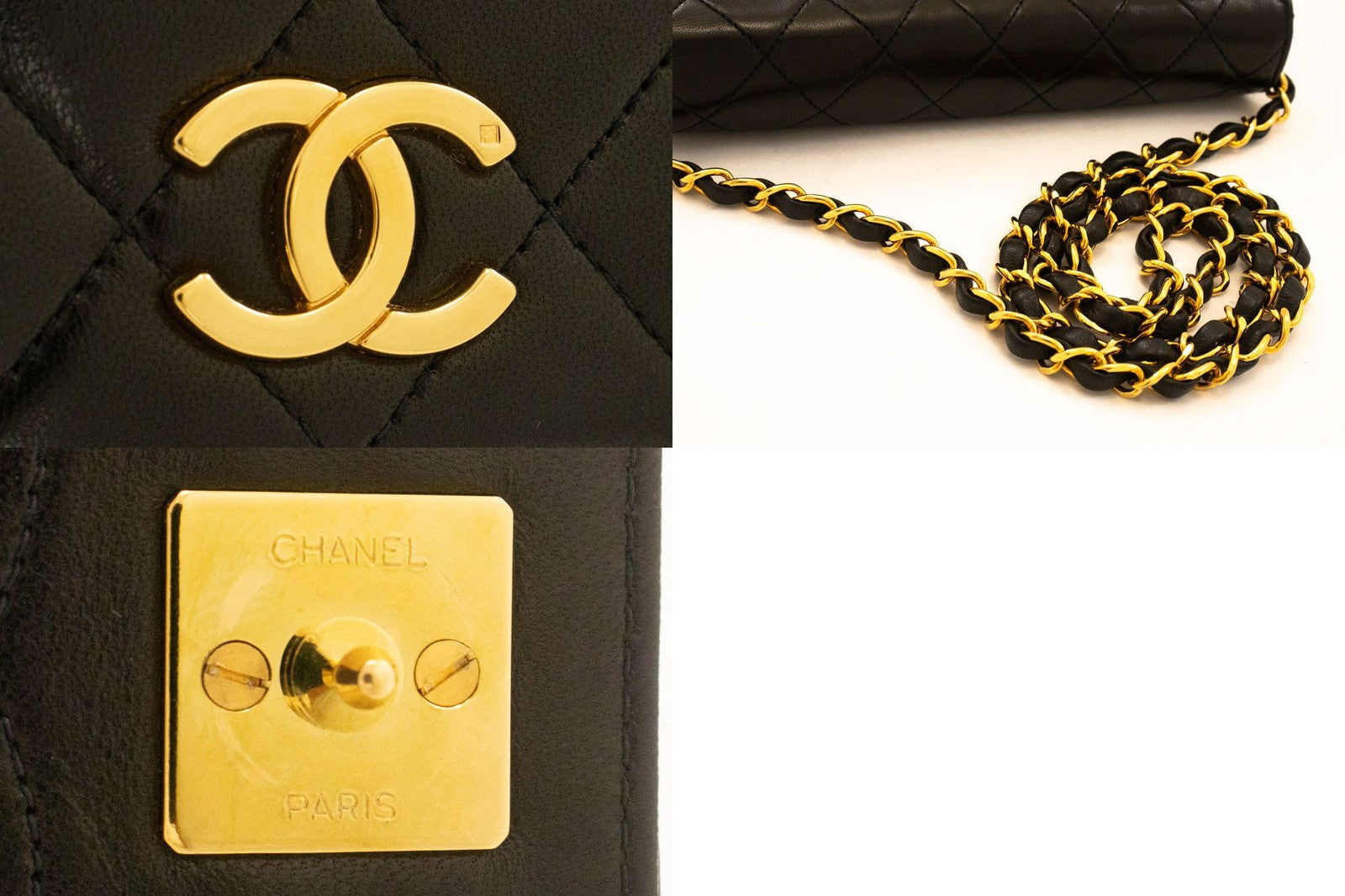 Chanel Vintage Full Flap Quilted Lambskin Black Leather Shoulder Bag Bag (Pre-Owned)