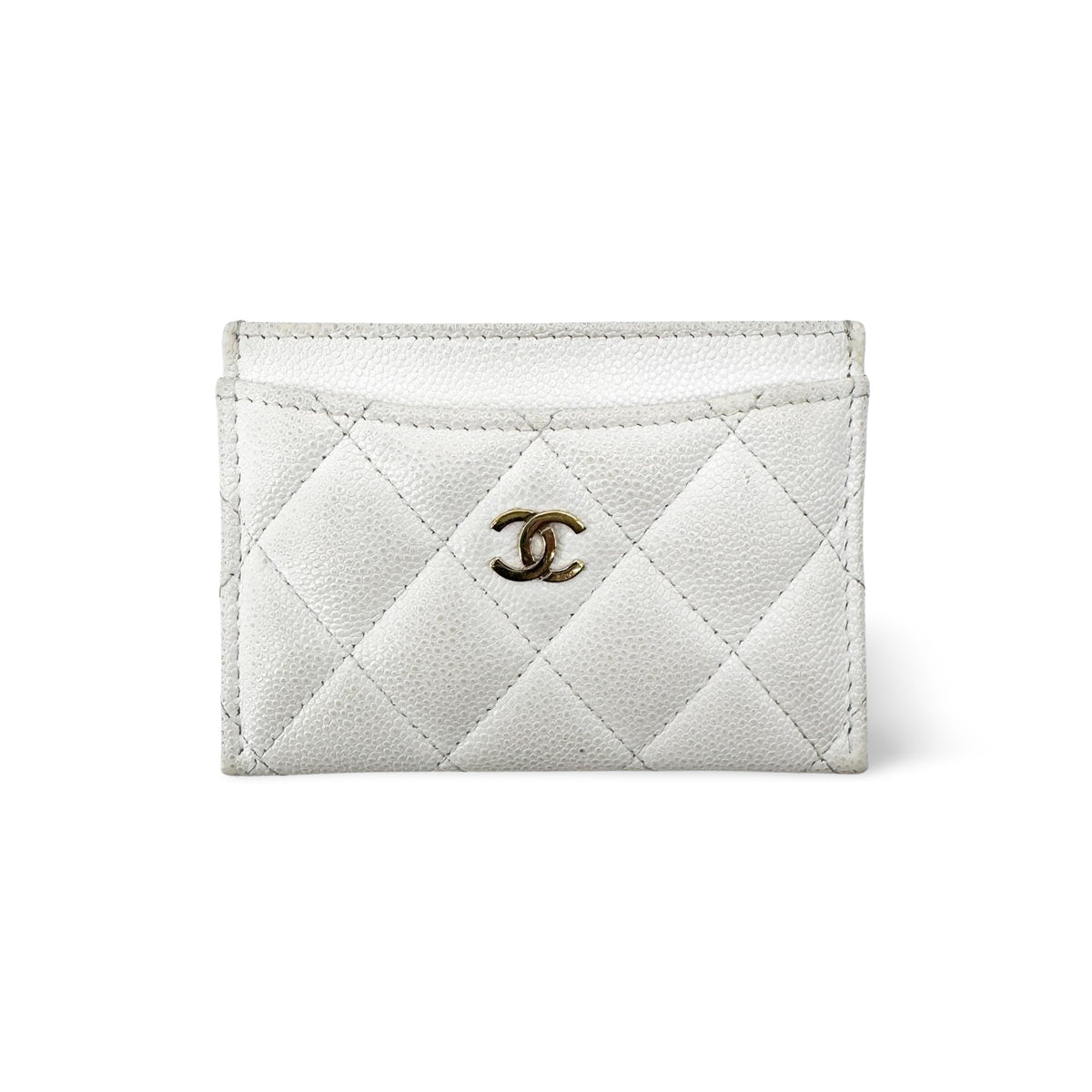Chanel Classic Card Holder Quilted Caviar White Leather Card Holders Accessory (Pre-Owned)