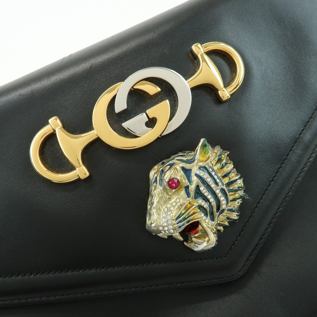 Gucci Rajah Chain Leather Black Leather Tote Bag Bag (Pre-Owned)