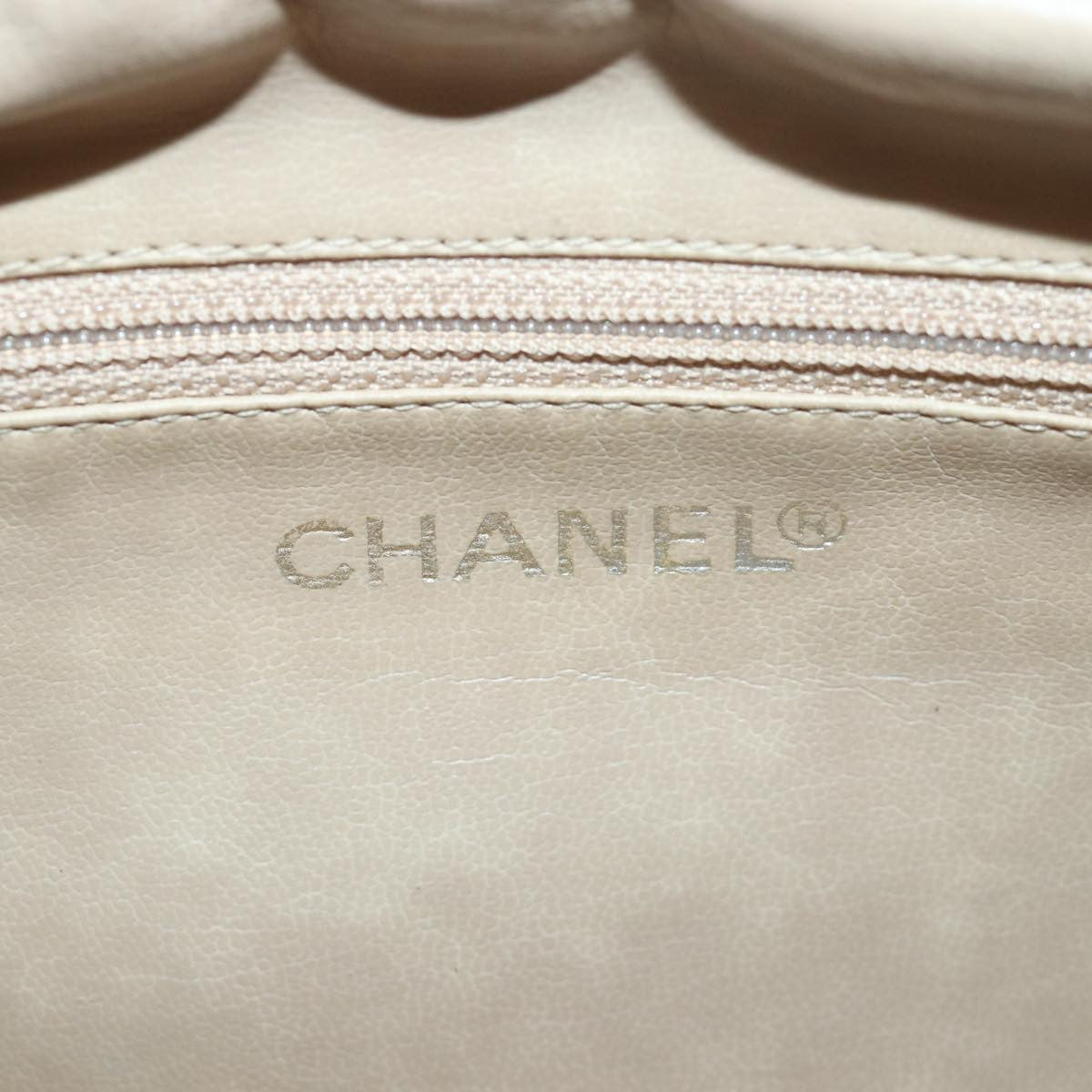 Chanel Square Stitch Toiletry Lambskin Beige Leather Clutche & Pouche Bag (Pre-Owned)