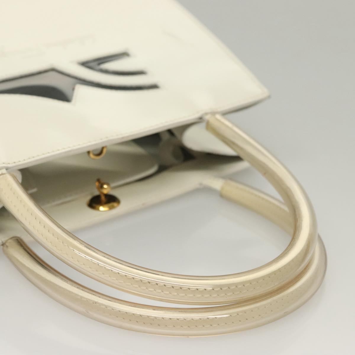 Salvatore Ferragamo Vintage Patent Leather White Patent_Leather Handbag (Pre-Owned)