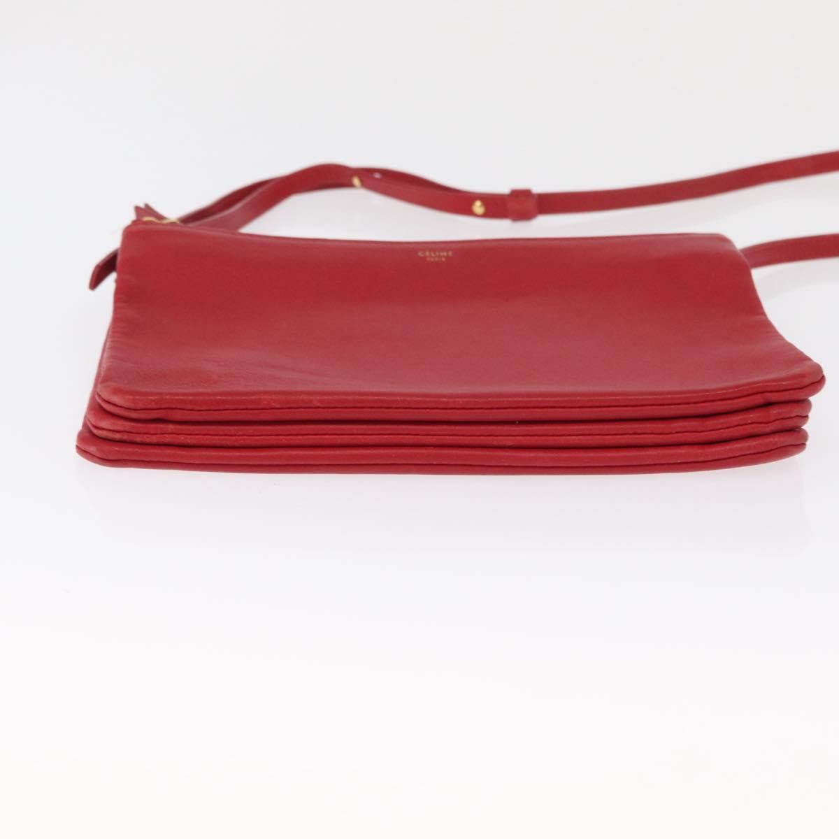 Celine Trio Leather Red Leather Shoulder Bag Bag (Pre-Owned)