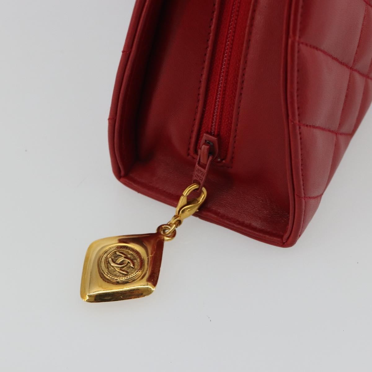 Chanel Vintage Chain Evening Mixed Quilt Lambskin Red Leather Clutche & Pouche Bag (Pre-Owned)