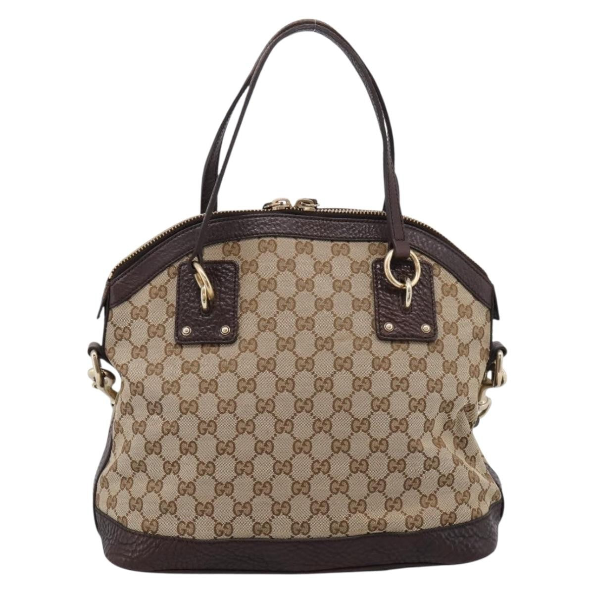 Gucci Britt Convertible Dome Satchel Gg Canvas Beige Canvas Handbag (Pre-Owned)