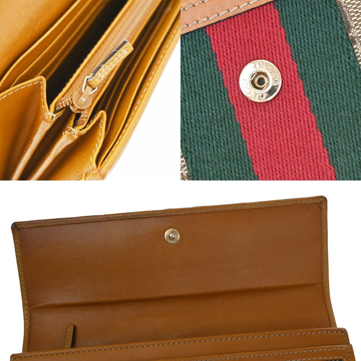 Gucci Vintage Horsebit Continental Gg Canvas And Leather Brown Canvas Wallets Accessory (Pre-Owned)