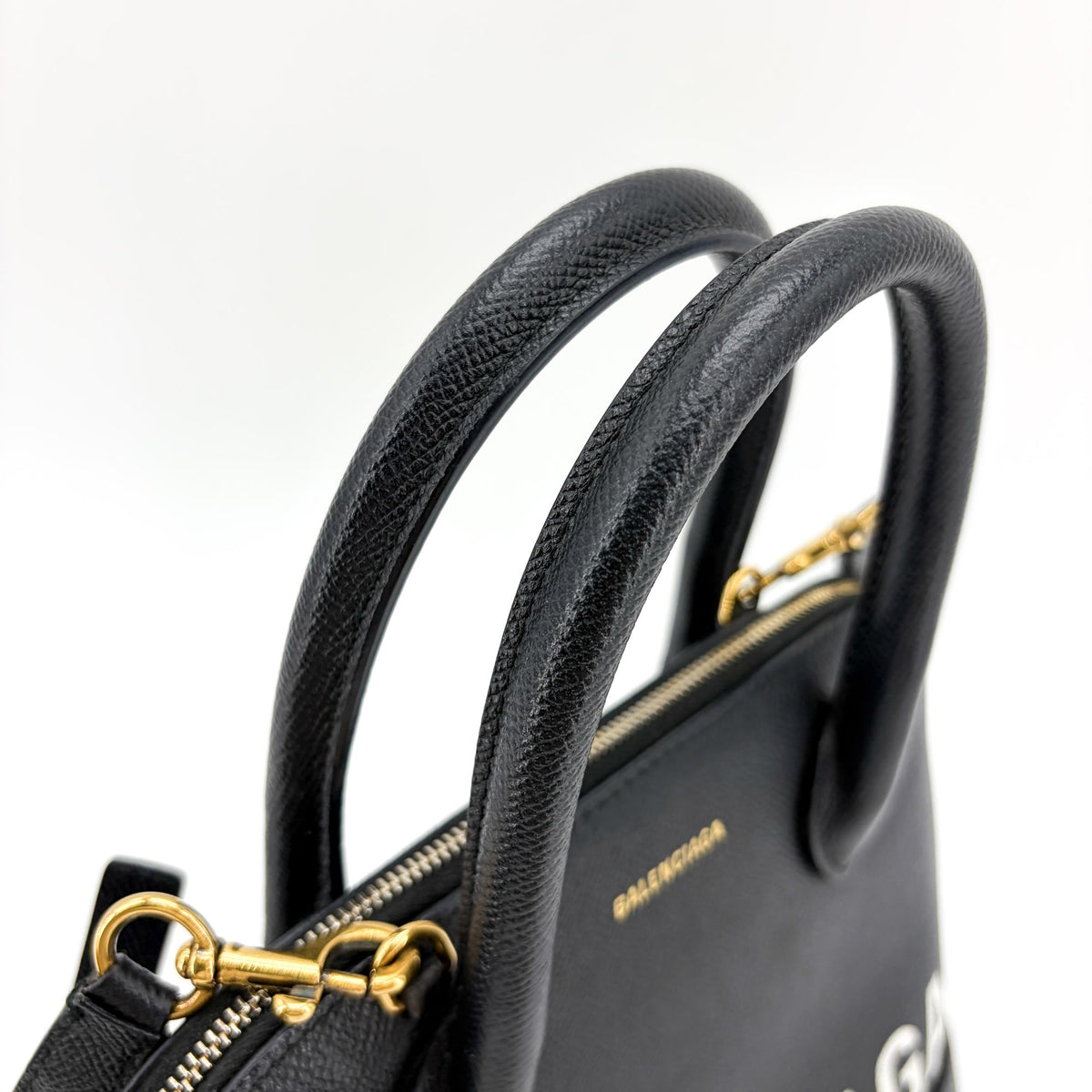 Balenciaga Logo Ville Leather Black Leather Handbag (Pre-Owned)