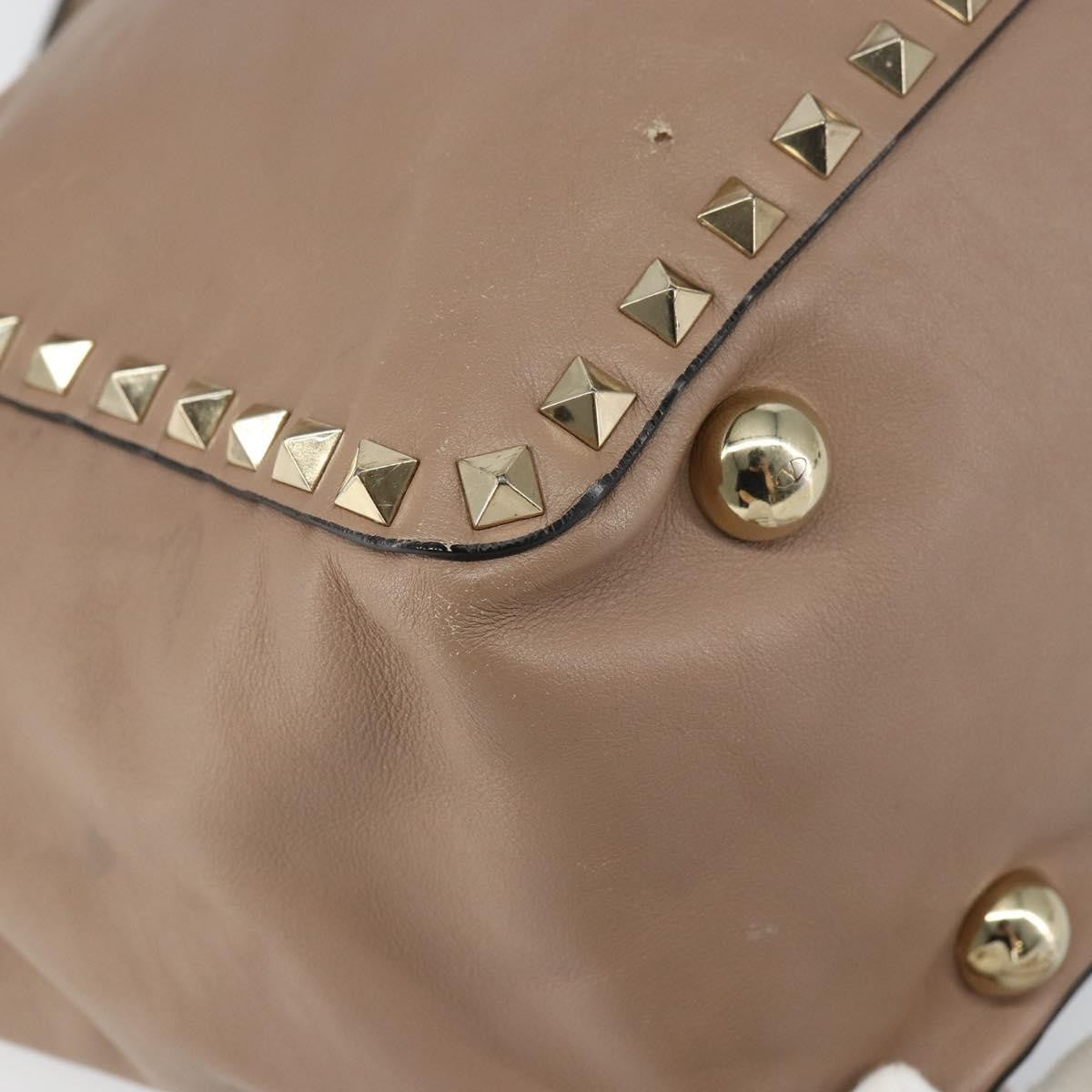 Valentino Garavani Rockstud Tote Soft Leather Beige Leather Tote Bag Bag (Pre-Owned)