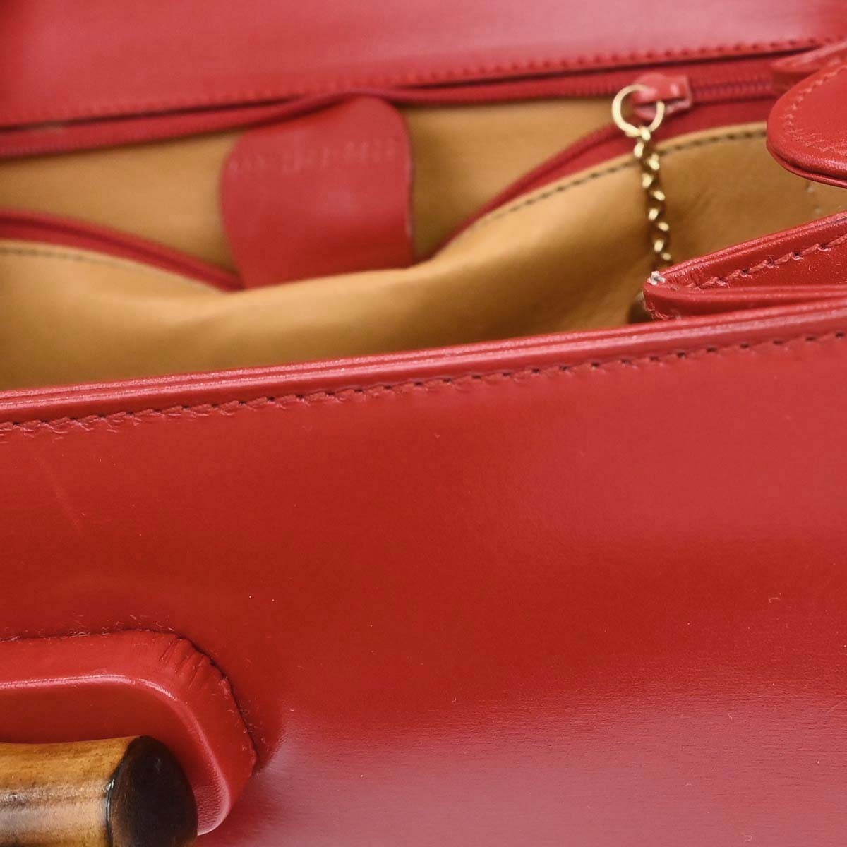Gucci Vintage Convertible Bamboo Top Handle Leather Red Leather Handbag (Pre-Owned)